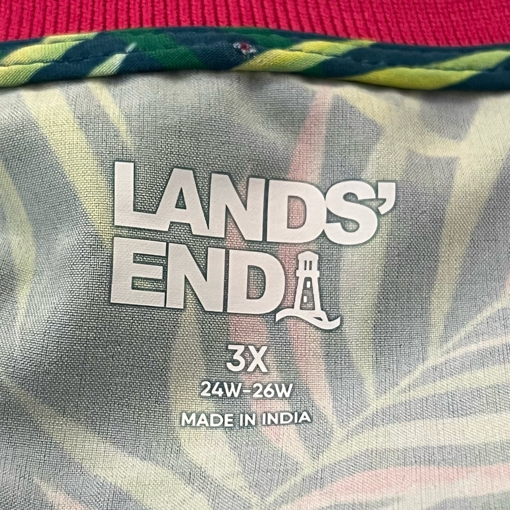 Lands’ End Women’s Plus Size Elbow Sleeve 365 Tunic Top Green Print 3X - Picture 3 of 3